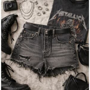 Levi’s 501 Black Denim Cutoff Shorts Size 27 Button Fly Distressed Raw Hem Jeans